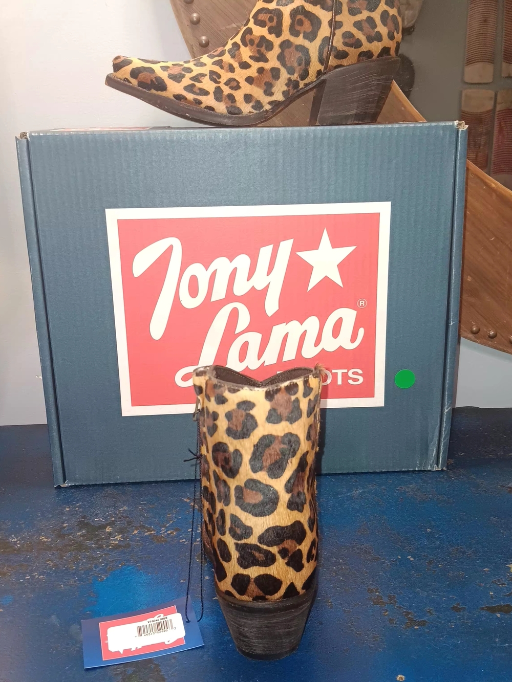 Tony Lama Leopard Print Western Ankle Boots - Brown/Tan - Picture 5 of 7